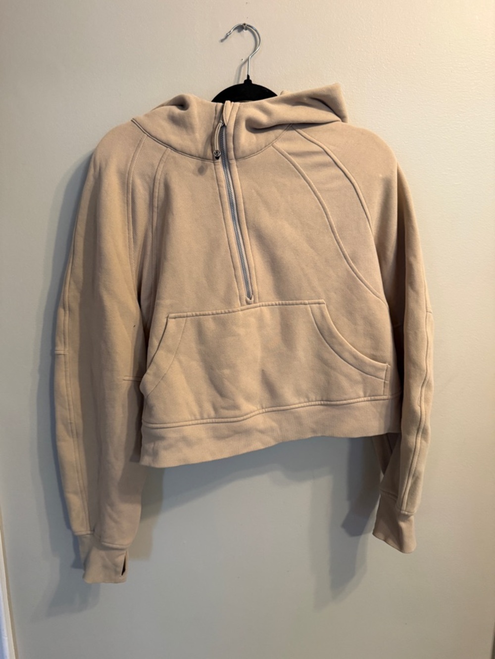 lululemon athletica Women's Beige Cropped Half-Zip Cowl Sweatshirt